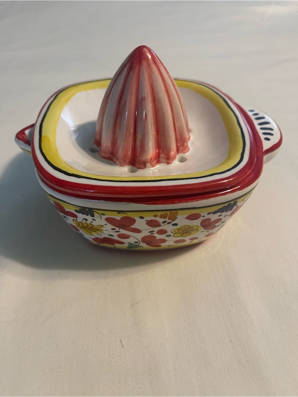 Hand-Painted Deruta Juicer with Red & Yellow Floral Band